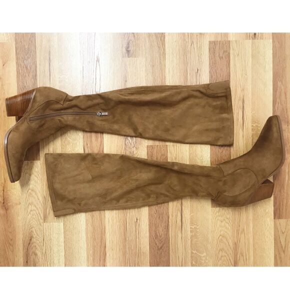 MARC FISHER Brown Suede Over The Knee Boot Chunky Block Heel Western Size‎ 9 New - Picture 7 of 13